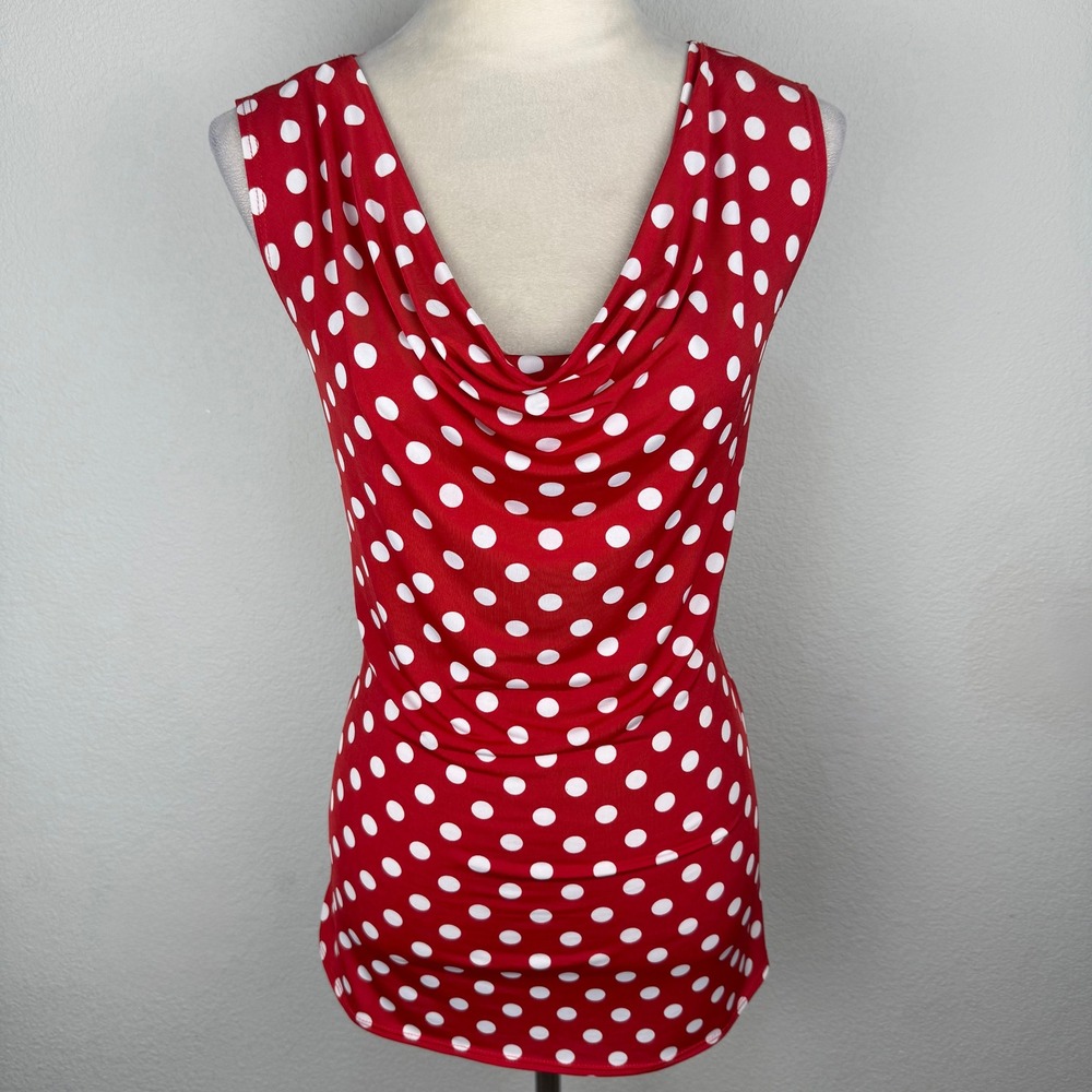 VTG Y2K Star Vixen Red White Polka Dot Cowl Neck Sleeveless Top Small USA Made